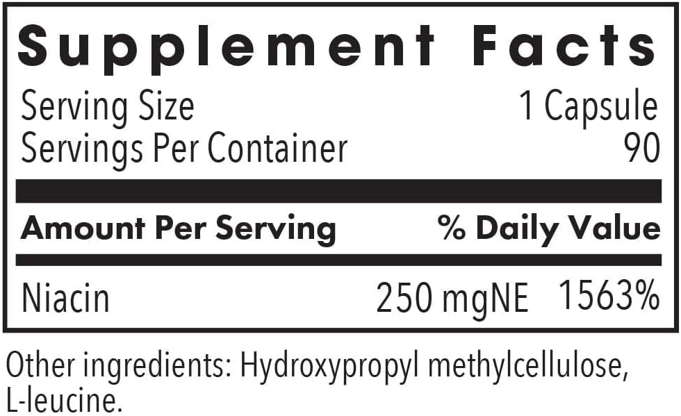 ARG Niacin con Vitamina B3 - 250 mg de Niacina - 90 Cápsulas