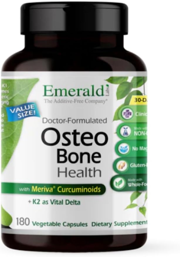 EMERALD LABS Osteo Bone Health - Apoyo inmunológico y suplemento óseo y articular con vitamina D3, K2, calcio, magnesio, OptiMSM, Meriva Phytosome y más - 180 cápsulas vegetales