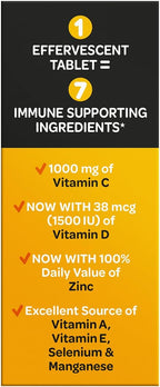 Airborne Vitamina C 1000 mg + Zinc Efervescente - 90 Comprimidos, Sabor Naranja