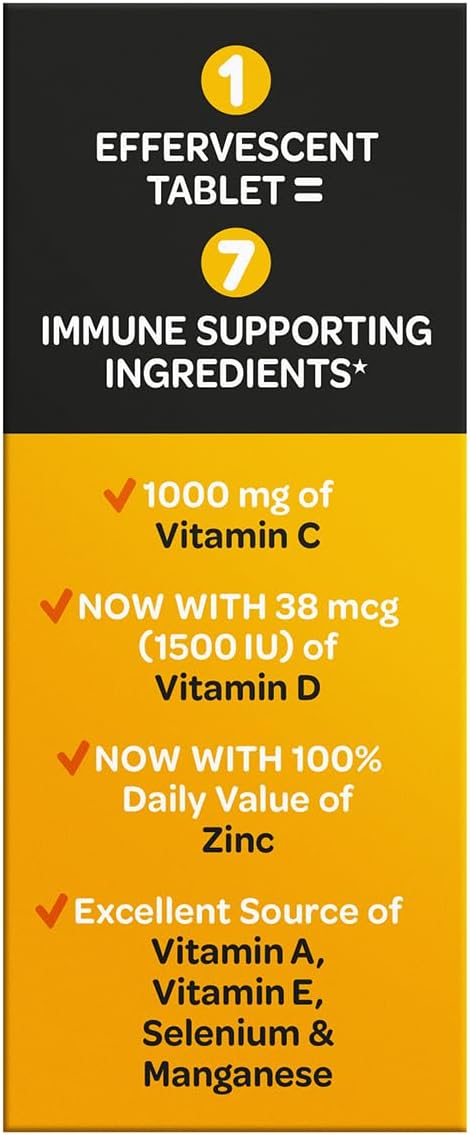 Airborne Vitamina C 1000 mg + Zinc Efervescente - 90 Comprimidos, Sabor Naranja