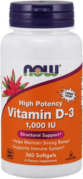 Vitamin D-3 1000 IU (Alta Potencia) - 360 Cápsulas Blandas de NOW Foods