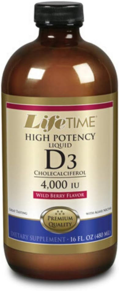 LifeTime Liquid Vitamin D3 4000 UI – Vitamina D3 Líquida Alta Potencia – Sabor Bayas Silvestres – 473 ml