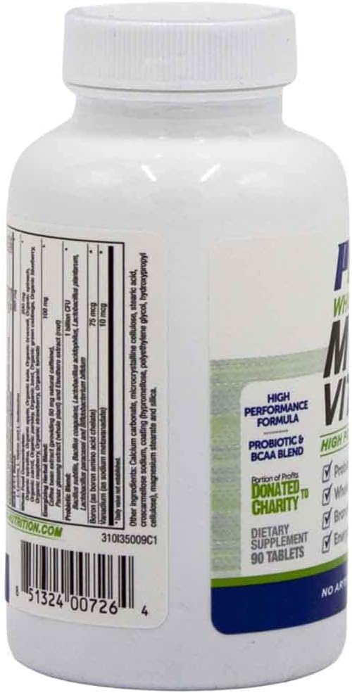 Performance Inspired Nutrition - Multivitamínico de Alimentos Integrales con Probióticos, BCAAs y Complejo Herbal - 90 Comprimidos