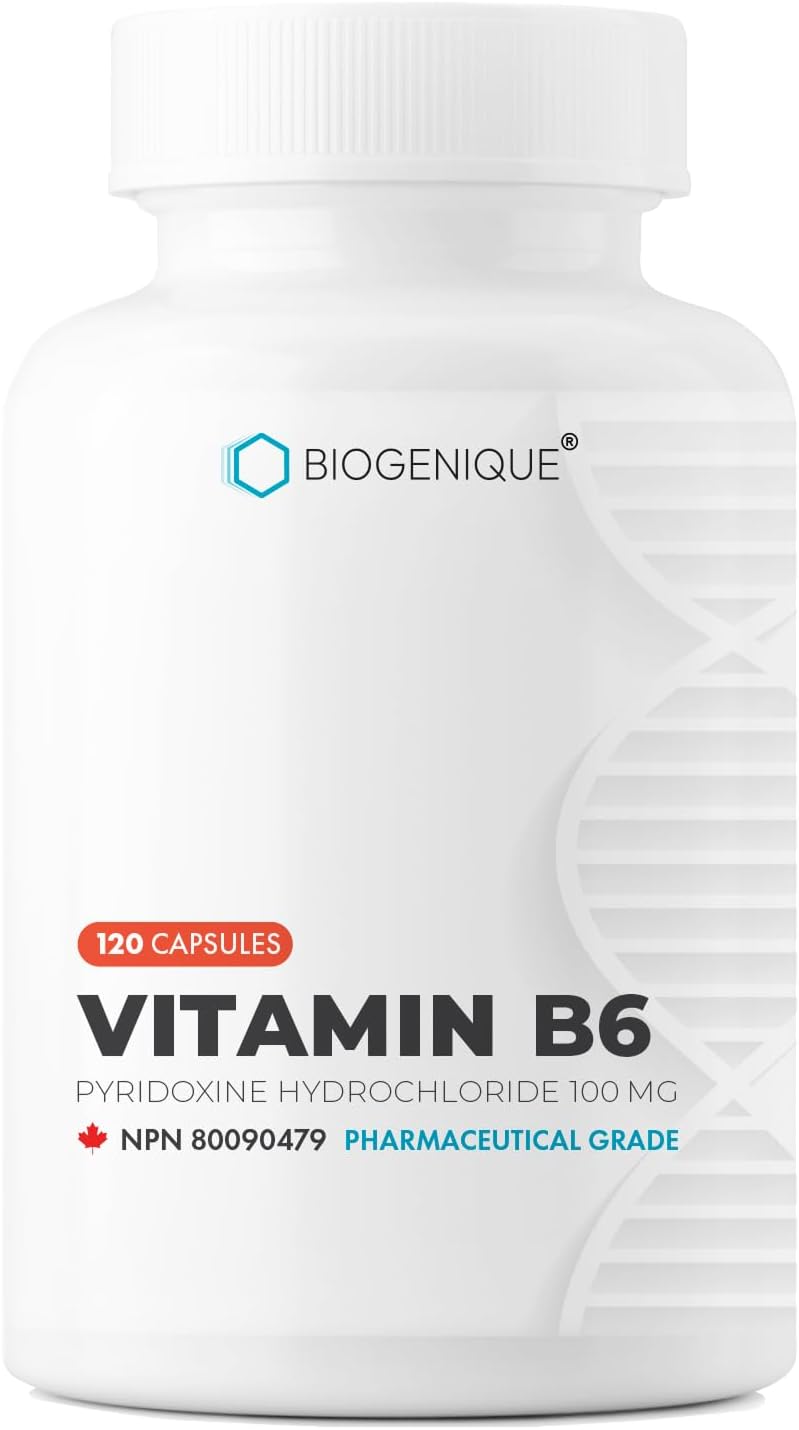 Biogenique Vitamina B6 100 mg - Cápsulas de Piridoxina (120 Cápsulas)
