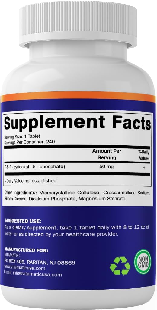 Vitamatic P5P 50 mg – Piridoxal-5-Fosfato – Forma Activa de Vitamina B6 – 240 Comprimidos