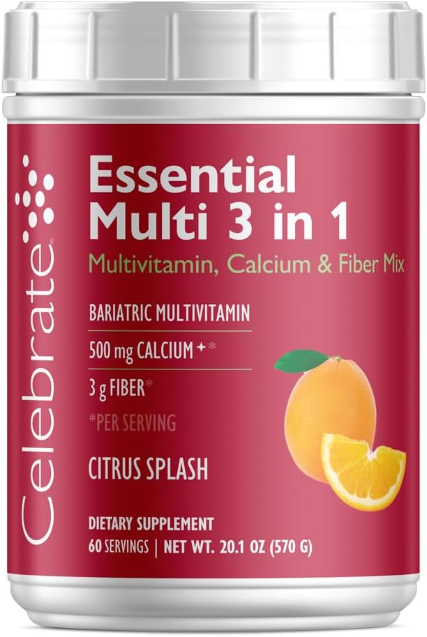 Celebrate Vitamins 3-in-1 Multivitamínico Bariátrico con Citrato de Calcio - Mezcla en Polvo para Beber - Sabor Cítricos - 60 Porciones