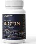 Puregen Labs Biotina 10.000 mcg – 360 Comprimidos Vegetarianos – Apoyo para Cabello, Piel y Uñas