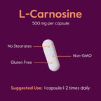 BESTVITE L-Carnosina 500 mg por cápsula (120 cápsulas) Sin rellenos - Sin estearatos - No transgénico - Sin gluten