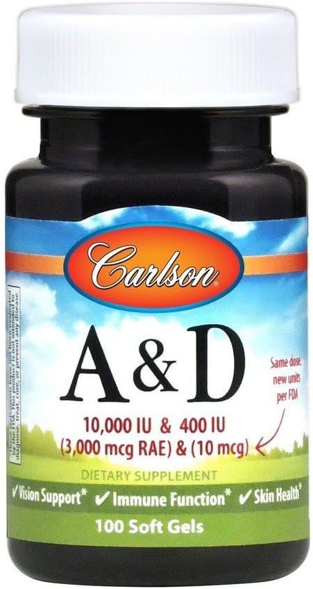 Carlson Labs Vitamina A y D, 10000/400 UI, 100 Cápsulas Blandas