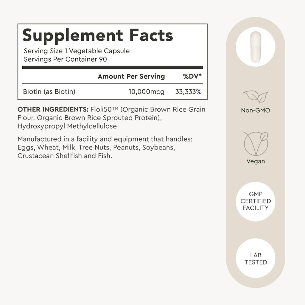 Alaya Biotin 10.000 mcg – 90 Cápsulas Veganas para Cabello, Piel y Uñas