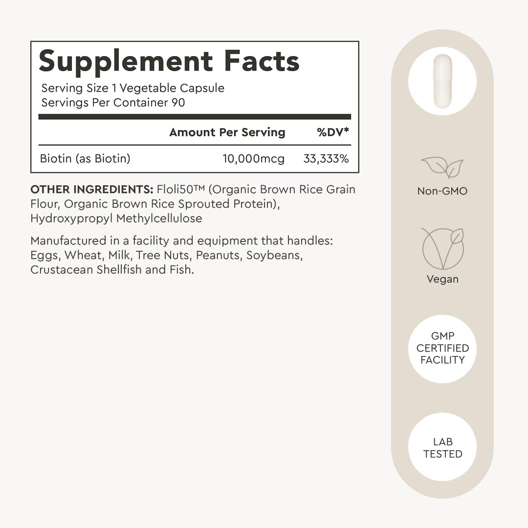 Alaya Biotin 10.000 mcg – 90 Cápsulas Veganas para Cabello, Piel y Uñas