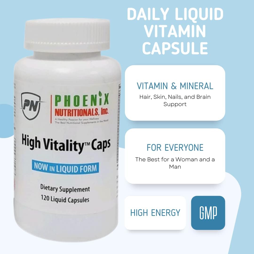 High Vitality Multivitamin and Mineral Full Spectrum Gel Easy Swallow Caps Absorption Potency Liquid Essential Nutrient Hair, Skin, Nails, Adrenal, Brain Support Blend, 120 Cápsulas