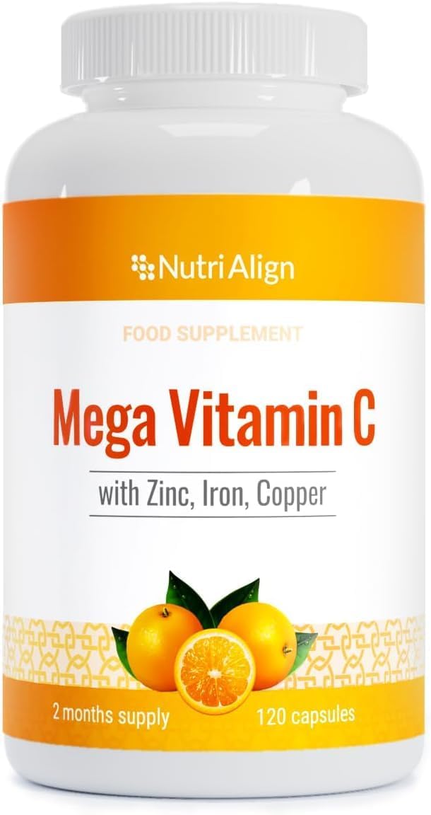 Nutri-Align Mega Vitamin C - 120 Cápsulas de Vitamina C 1000mg con Zinc, Hierro y Cobre