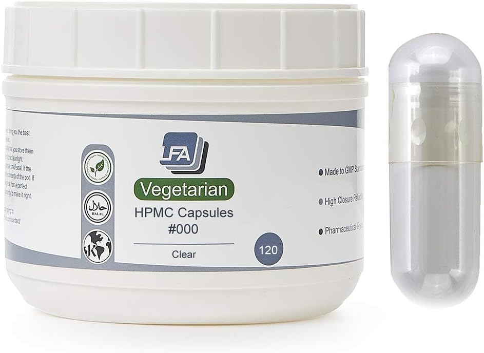 Cápsulas Veganas Vacías Tamaño 000 - 500 Unidades HPMC Hipo­melosa - Certificadas Halal y Kosher