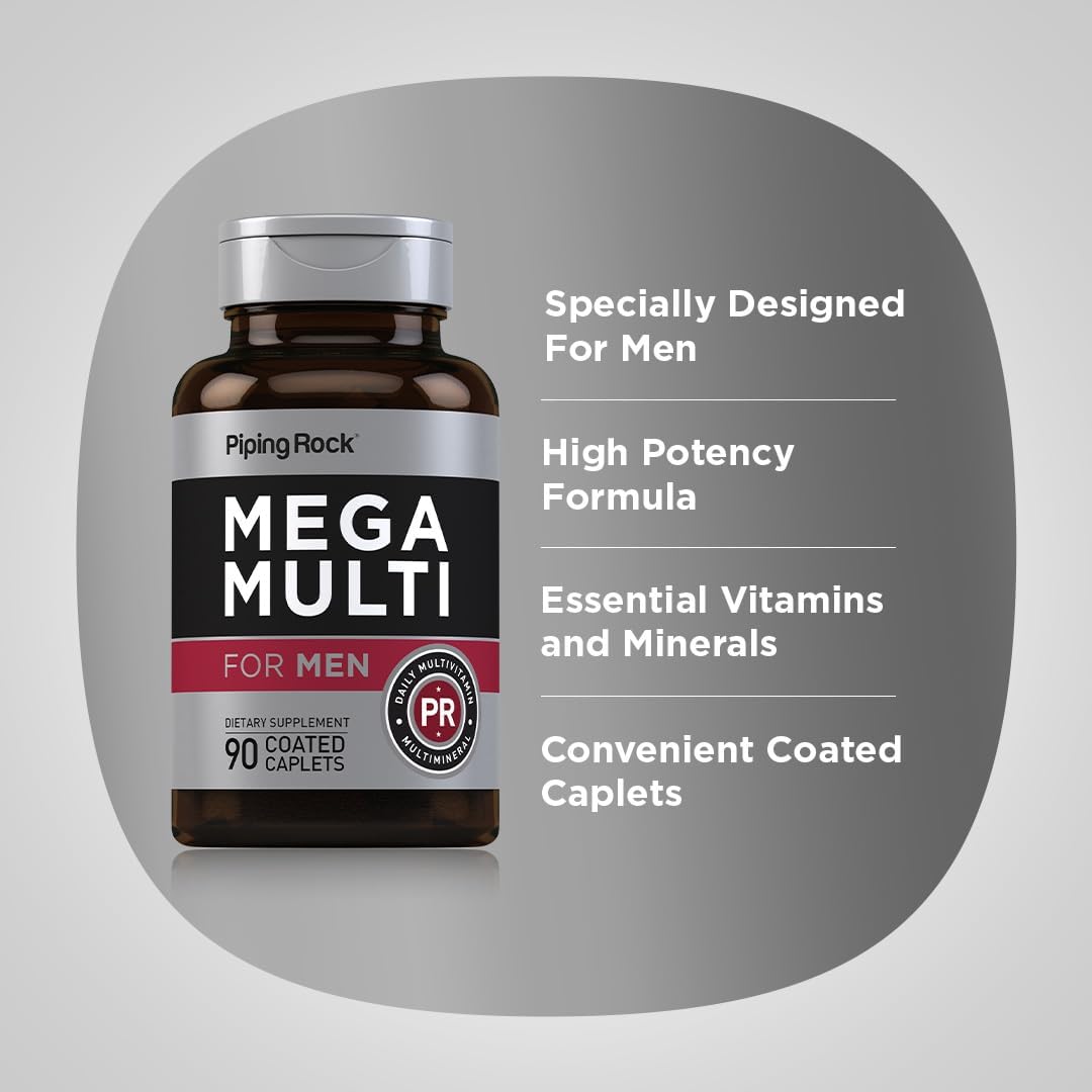 Piping Rock Multivitamínico para Hombres | 90 Comprimidos | Complejo de Vitaminas y Minerales | con Vitamina C, D, Magnesio y Zinc | No-GMO, Sin Gluten