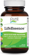 PURE ESSENCE LABS LifeEssence Multivitamin for Women and Men - Natural Herbal Supplement with Vitamin D, D3, B12, Biotin, and Whole Foods - 120 Tablets