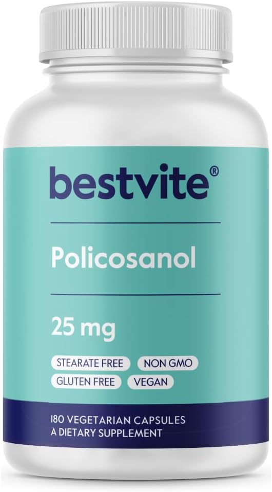 BESTVITE Policosanol 25mg (180 Cápsulas Vegetales) - Sin Estearatos - Vegano - No Transgénico - Sin Gluten