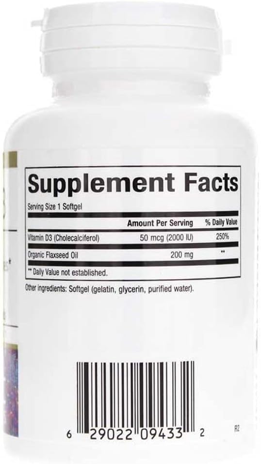 Vitamina D3 2000 UI de Bioclinic Naturals, 180 cápsulas blandas