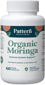 Pattern Wellness Moringa Oleifera Orgánica - 60 Cápsulas - Suplemento de Hoja Entera - Vegano, No OGM