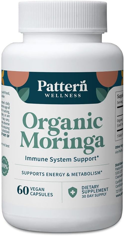 Pattern Wellness Moringa Oleifera Orgánica - 60 Cápsulas - Suplemento de Hoja Entera - Vegano, No OGM – Image 1