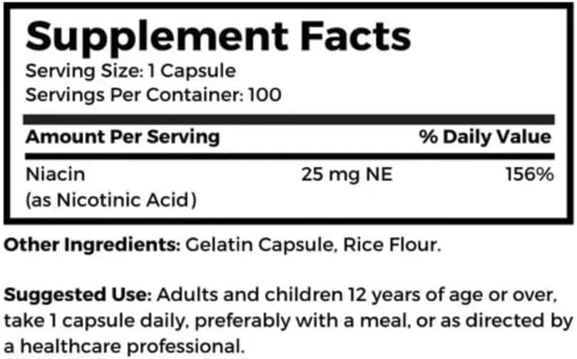 Dr Clark Niacina (Vitamina B3) 25 mg, 100 Cápsulas de Gelatina