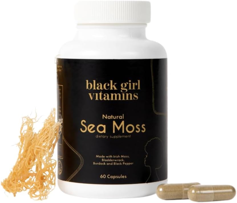Black Girl Vitamins Sea Moss Orgánico en Cápsulas – 92 Minerales Superalimento – Vegano y No Transgénico