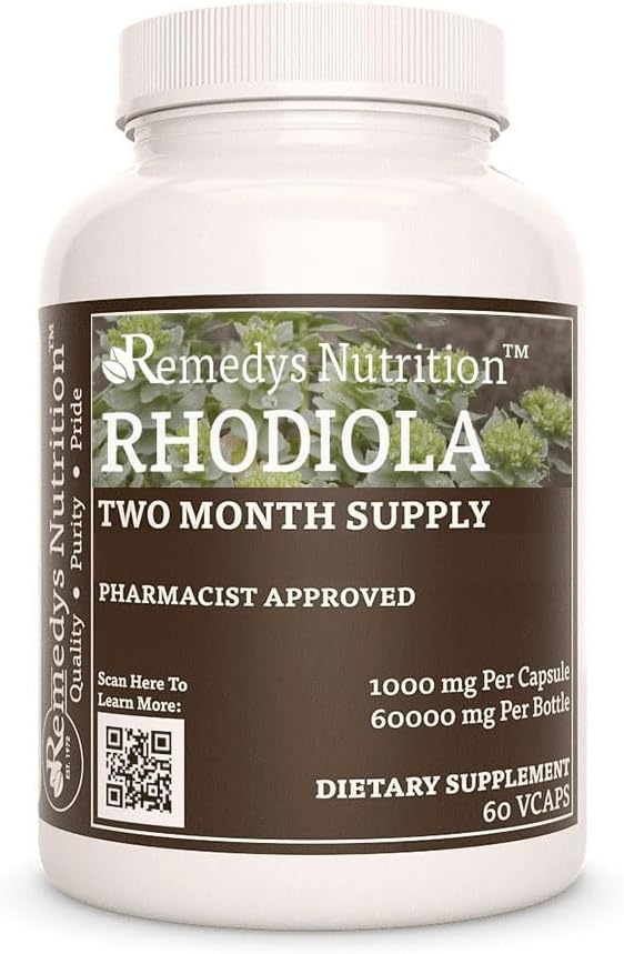 Rhodiola Rosea 1000 mg - 60 Cápsulas Veganas - Suplemento Adaptógeno Natural
