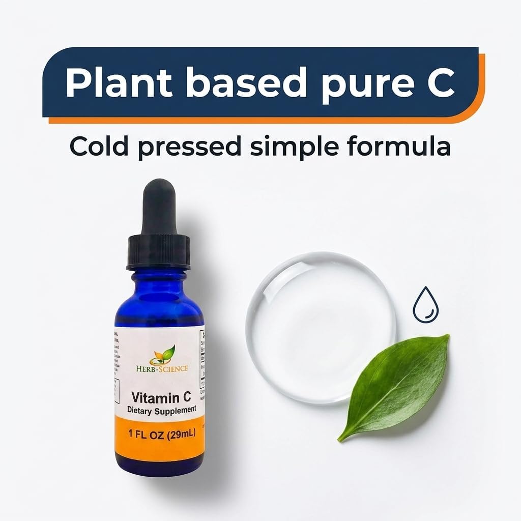 Herb-Science Vitamina C Líquida – Ácido Ascórbico Prensado en Frío, Gotas Sublinguales, Vegano, Sin Alcohol