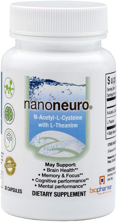 Biopharma Scientific NanoNeuro - Apoyo Cerebral con NAC 600mg y L-Theanine 200mg, 30 cápsulas
