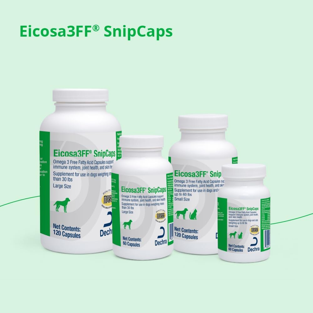 Eicosa3FF SnipCaps Omega 3 Ácidos Grasos Libres Cápsulas para Perros - Grandes, 60 unidades