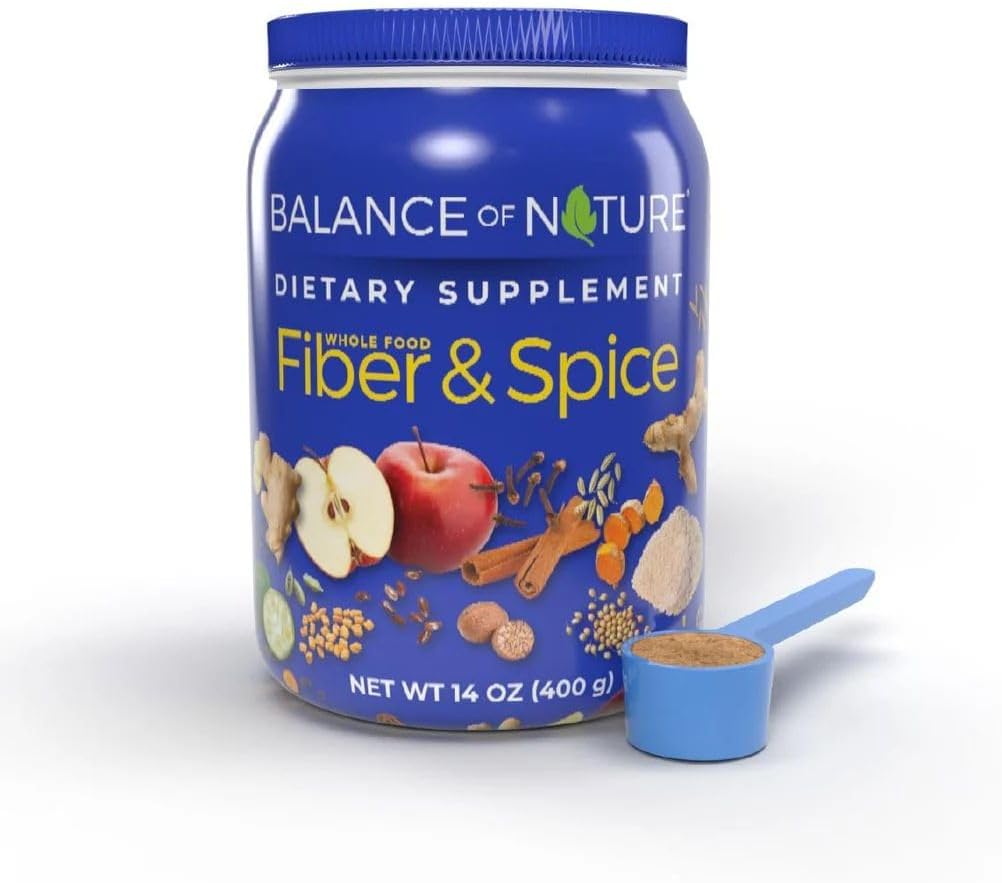 Balance of Nature Fiber & Spice - Cáscara de Psyllium, Semilla de Lino, Cúrcuma y Manzana - 30 Dosis