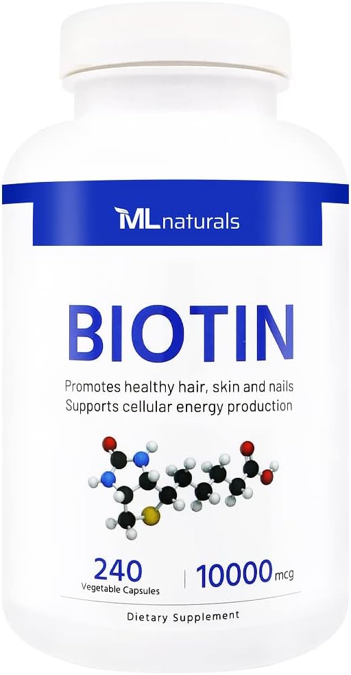 ML Naturals Biotina 10.000 mcg – 240 Cápsulas Vegetales – Contribuye al Cabello, Piel y Uñas Normales