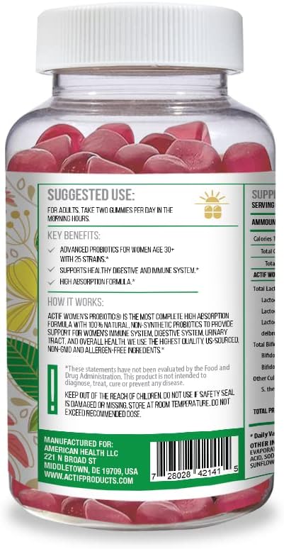 ACTIF Women’s Probiotic Gummies Maximum Strength 120 Billion CFU - 60 Gomitas Sabor Fresa