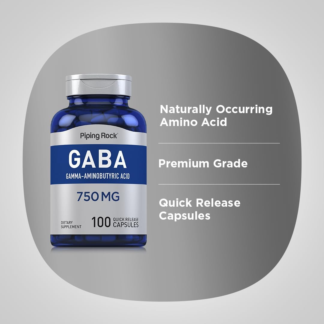 Piping Rock GABA 750 mg - 100 Capsules - Gamma-Aminobutyric Acid