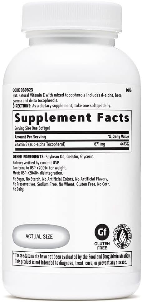 GNC Vitamin E 100% Natural 1000IU - 60 Softgels, 60 Servings – Image 2