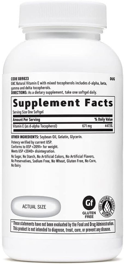 GNC Vitamin E 100% Natural 1000IU - 60 Softgels, 60 Servings – Image 2