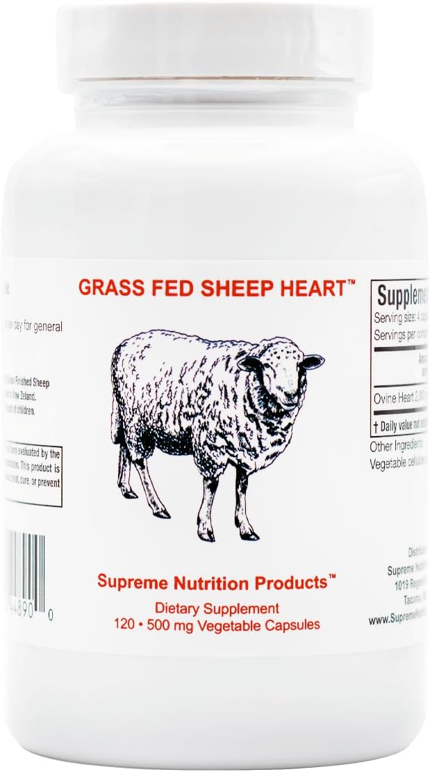 Supreme Nutrition Grass Fed Sheep Heart - 120 Cápsulas de Corazón Ovino Puro