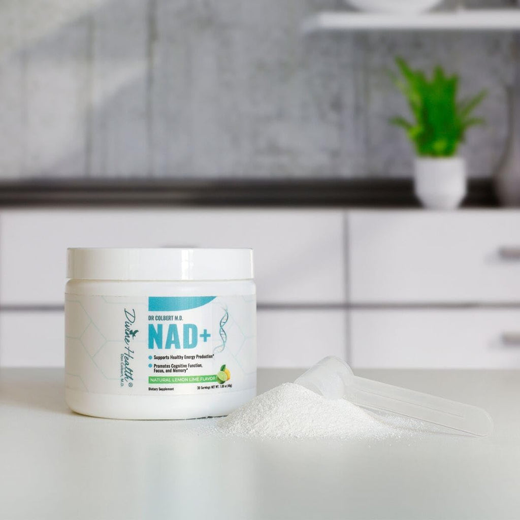 Dr. Colbert, MD NAD+ en Polvo | Sabor Limón-Lima | Divine Health | Fórmula de Energía | Nicotinamida Ribósido Cloruro | 30 Porciones | 48g