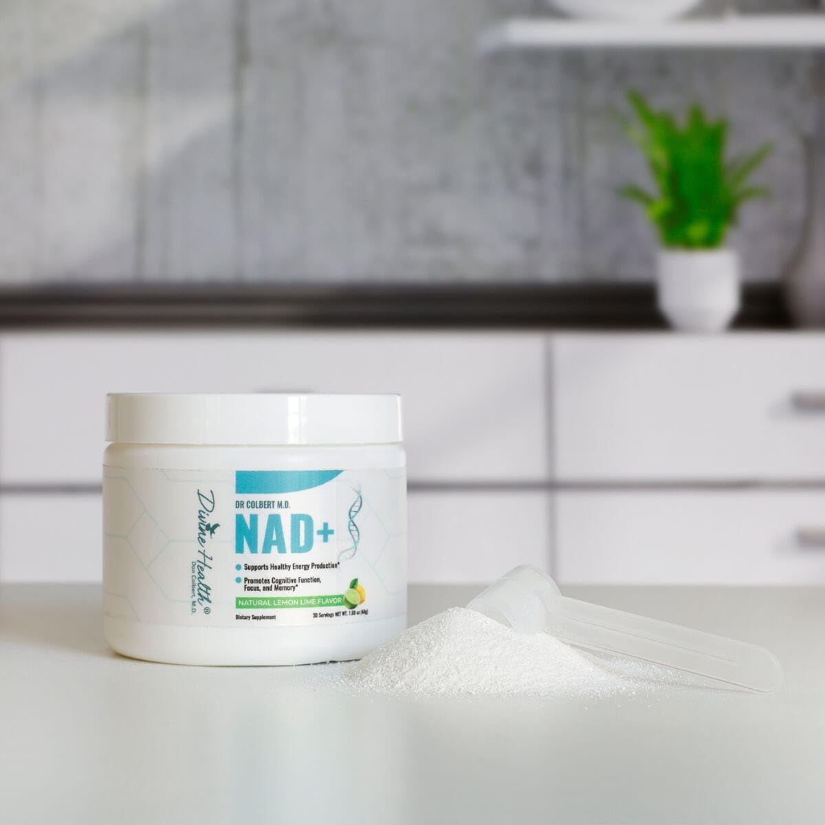 Dr. Colbert, MD NAD+ en Polvo | Sabor Limón-Lima | Divine Health | Fórmula de Energía | Nicotinamida Ribósido Cloruro | 30 Porciones | 48g