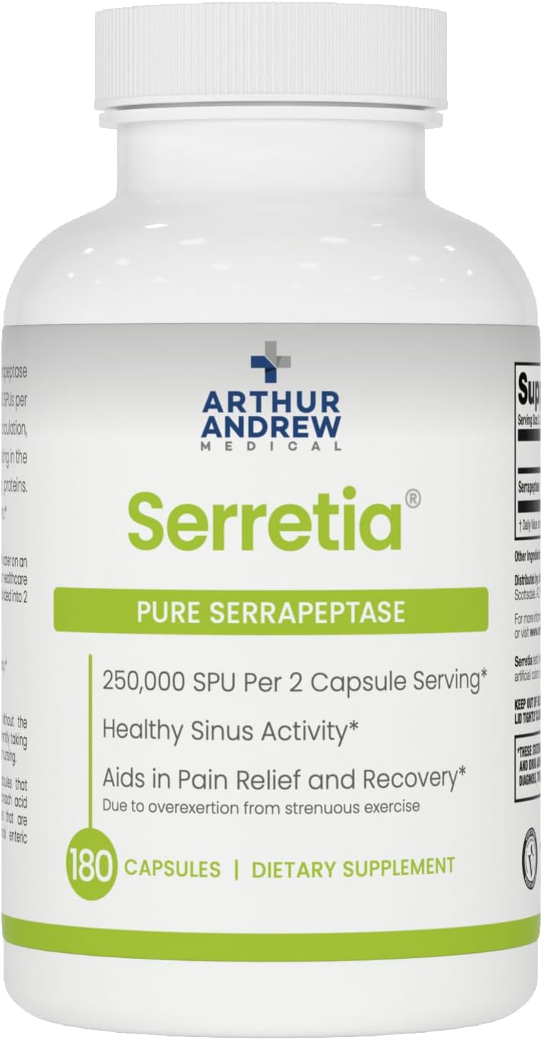 Arthur Andrew Medical Serretia - Serrapeptase for Muscle and Sinus Support, 180 Capsules
