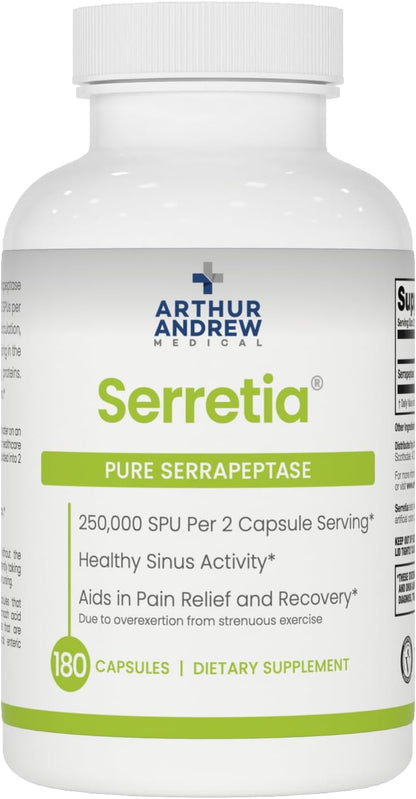 Arthur Andrew Medical Serretia - Serrapeptasa para Apoyo Muscular y Sinusal, 180 Cápsulas – Image 1