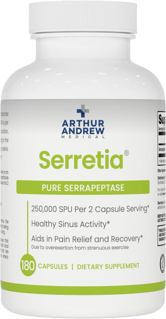 Arthur Andrew Medical Serretia - Serrapeptase for Muscle and Sinus Support, 180 Capsules