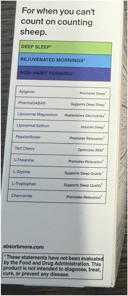 The Absorption Company Polvo para Dormir sin Melatonina - Calmante con Azafrán Liposomal, Magnesio y PharmaGABA, Sabor Limonada de Manzanilla, 7 sticks