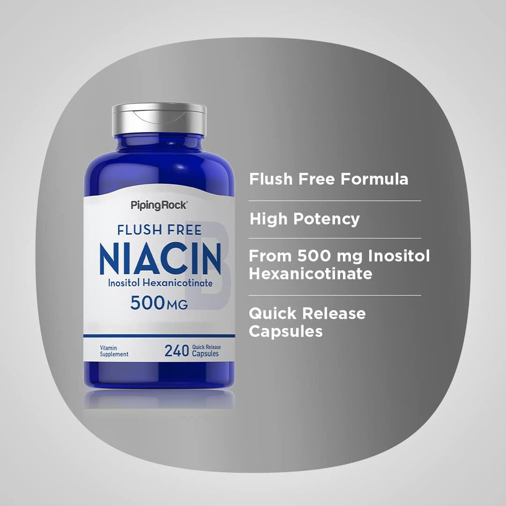 Piping Rock Niacin 500mg Flush Free | 240 Cápsulas | Suplemento de Vitamina B3