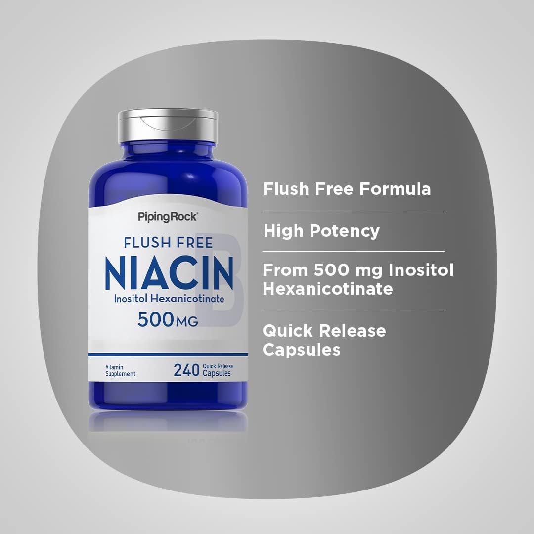 Piping Rock Niacin 500mg Flush Free | 240 Cápsulas | Suplemento de Vitamina B3