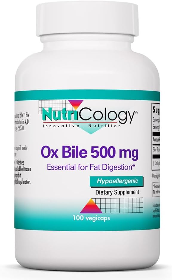 NutriCology Bilis de Buey 500 mg - Concentrado de Bilis de Buey - 180 Cápsulas Vegetarianas