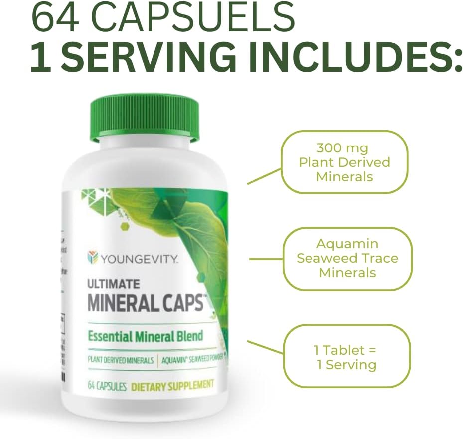 Youngevity Ultimate Mineral Caps - 70+ Minerales Traza Esenciales, 64 Cápsulas