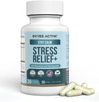 Swiss Activa+ Suplemento para el Estrés y la Calma con Ashwagandha, Rhodiola, GABA y L-Theanina - 30 Cápsulas