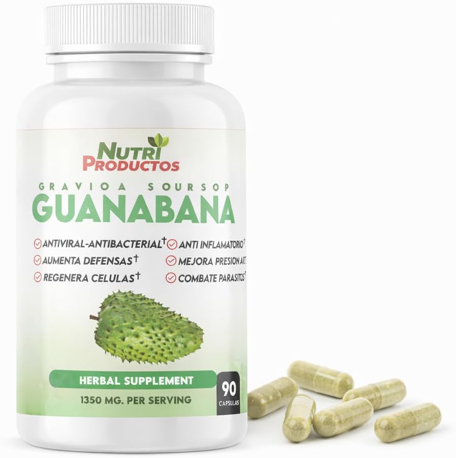 Nutrisalud Products Cápsulas de Guanábana Extra Potente 1350mg por ración. Set de 2 frascos con 90 cápsulas cada uno.