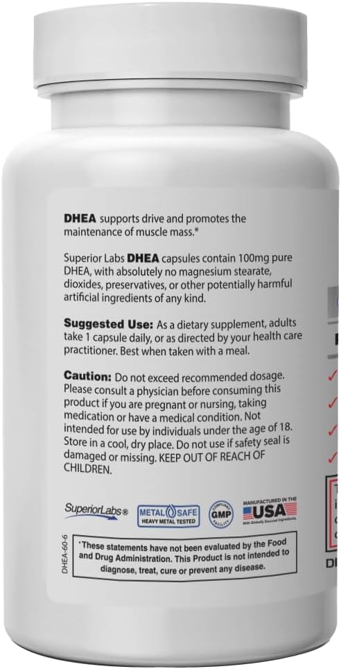 Superior Labs DHEA 100 mg - 60 Cápsulas Vegetales - Sin OGM